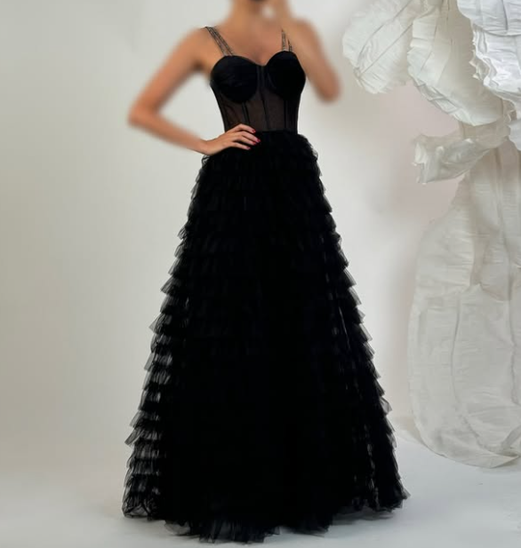 Elegant Navy Blue Sweetheart A-Line Tiered Lace Prom Dress SP074