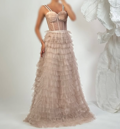 Elegant Navy Blue Sweetheart A-Line Tiered Lace Prom Dress SP074