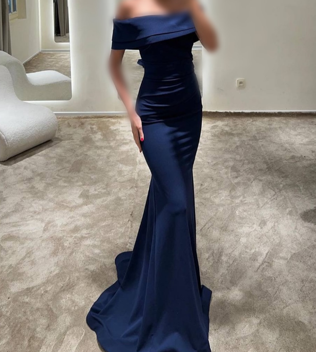 Simple Off-Shoulder White Sleeveless Mermaid Satin Prom Dress with Train SP078