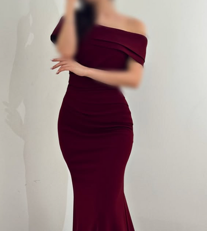 Simple Off-Shoulder White Sleeveless Mermaid Satin Prom Dress with Train SP078