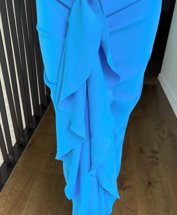 Classic Blue Tube Top Sleeveless Draped Chiffon Prom Dress SP091