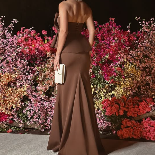 Graceful Brown Tube Top Sheath 2 Pcs Prom Formal Dress with Bow SP094