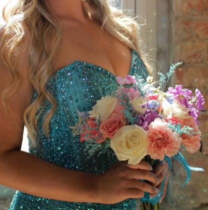 Stunning Blue Sweetheart High Slit Long Evening Dress Party Gown with Beaded LP024