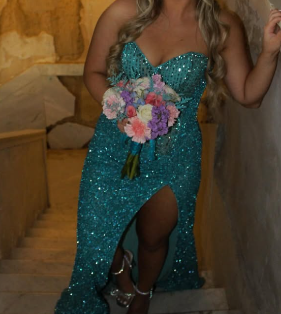 Stunning Blue Sweetheart High Slit Long Evening Dress Party Gown with Beaded LP024