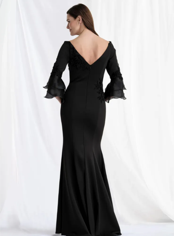 Chic Beaded Embroidered Black Satin Evening Dress Mother of Groom MG005