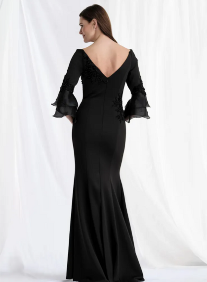 Chic Beaded Embroidered Black Satin Evening Dress Mother of Groom MG005