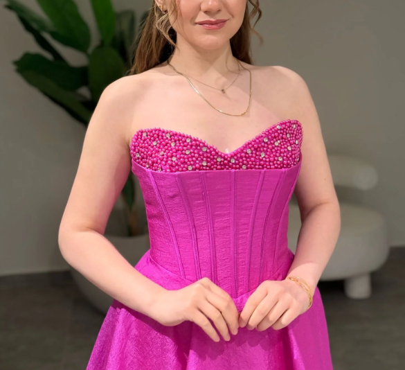 Graceful Pearls Sweetheart Fuchsia A-Line Mini Homecoming Dress HM019