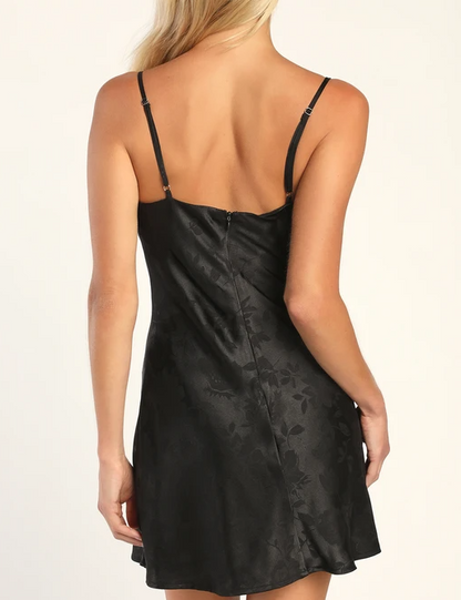 Graceful Royal Blue Satin Jacquard Cowl Slip Dress Party Gown HM032