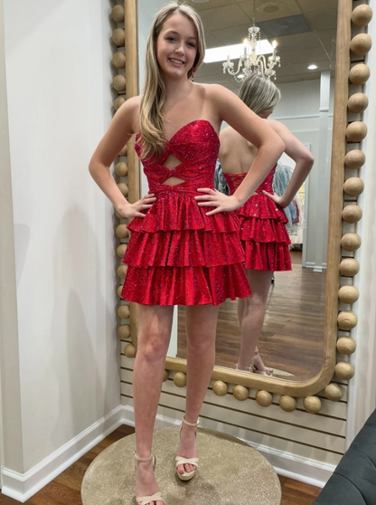 Sparkly Orange Beaded Sweetheart A-Line Tiered Homecoming Dress HM081