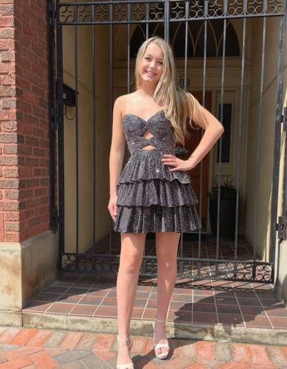 Sparkly Orange Beaded Sweetheart A-Line Tiered Homecoming Dress HM081