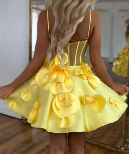 Graceful 3D Floral Pink A-line Satin Short Homecoming Dress HM094