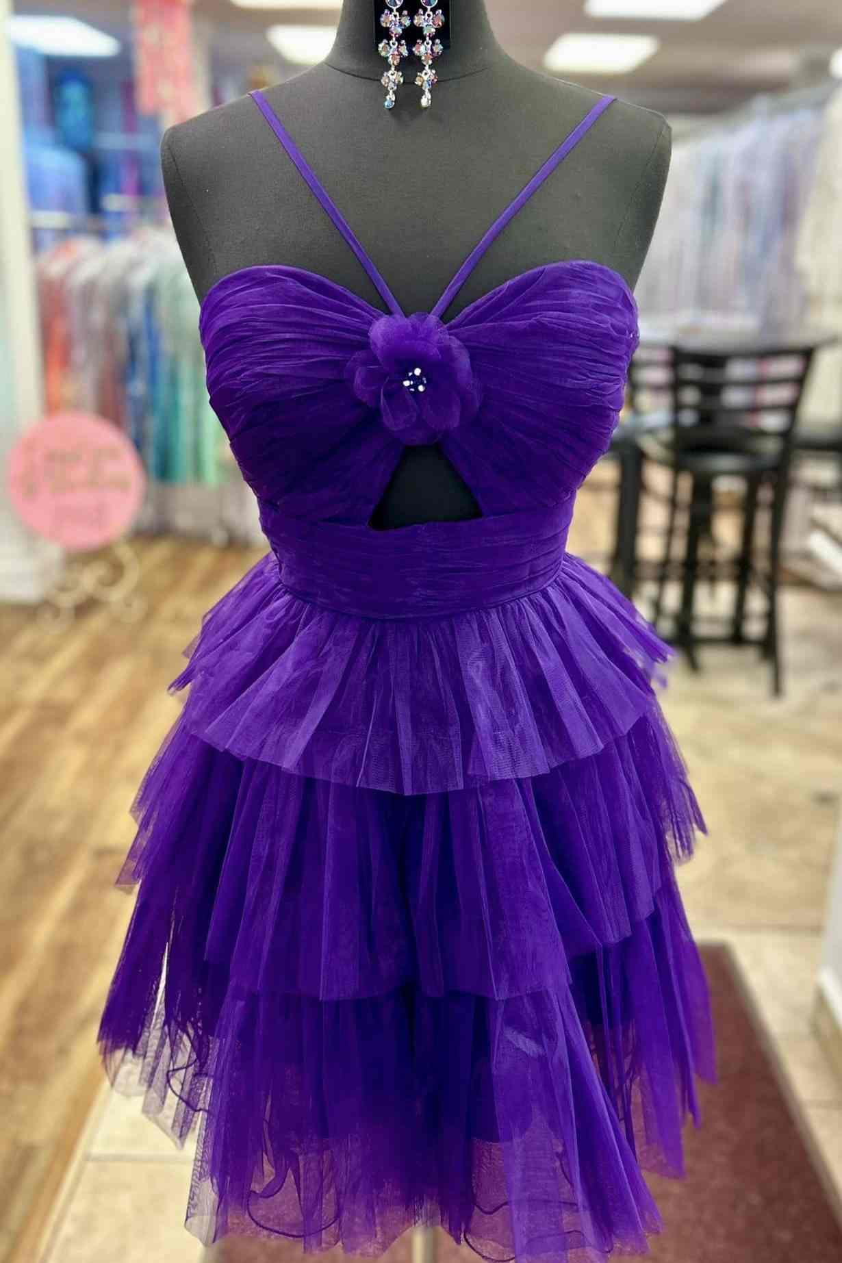 Elegant Orange A-Line Tiered Homecoming Dress with Floral HM125