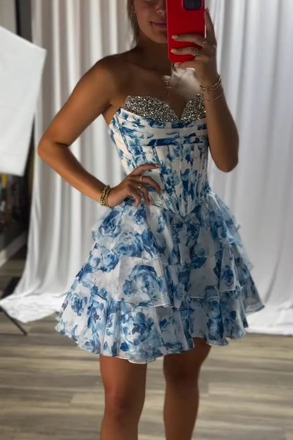 Gorgeous Sequined Sweetheart A-Line Short Party Dress with Printed HM038