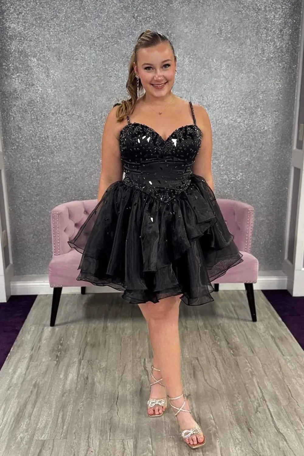 Stylish A Line Spaghetti Straps Blue Short Homecoming Dress with Beads HM051