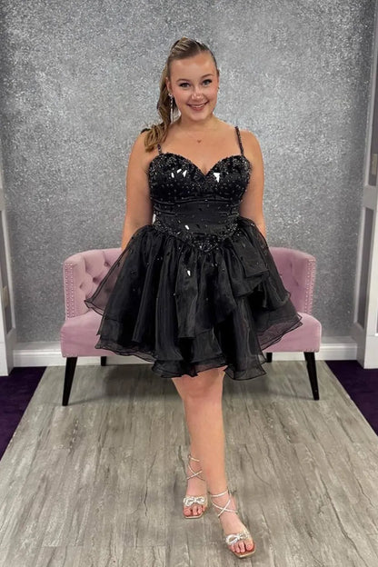 Stylish A Line Spaghetti Straps Blue Short Homecoming Dress with Beads HM051