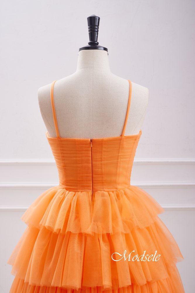 Elegant Orange A-Line Tiered Homecoming Dress with Floral HM125