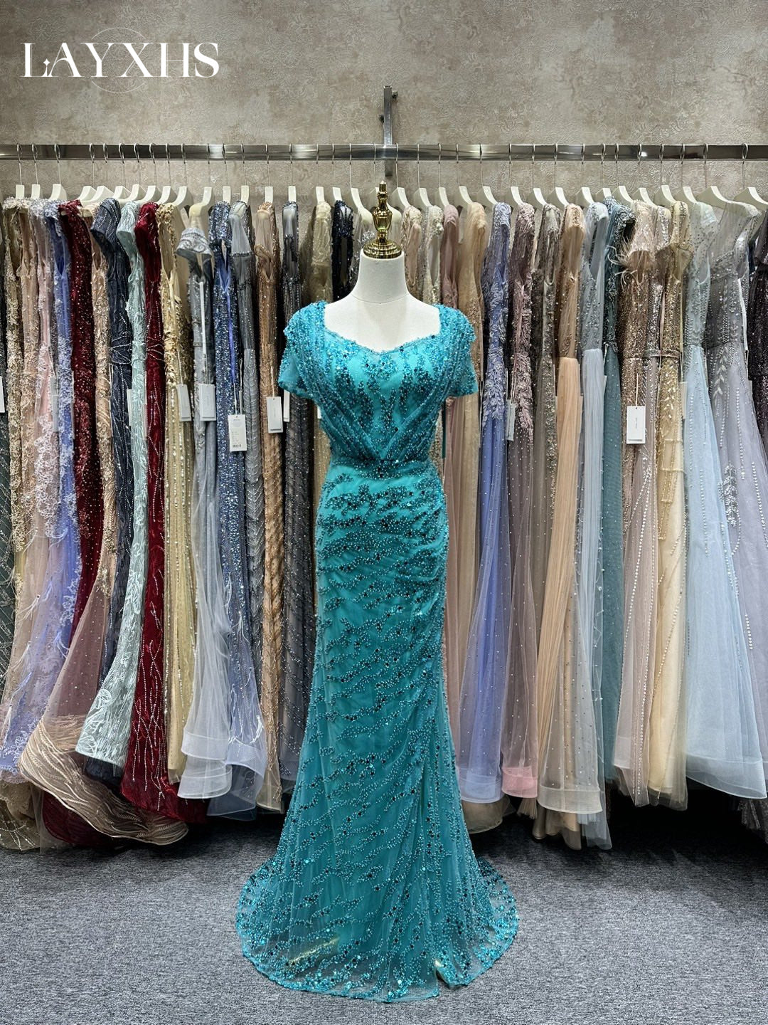 Luxury Purple Beaded Mermaid Evening Party Dress with Slit LP050