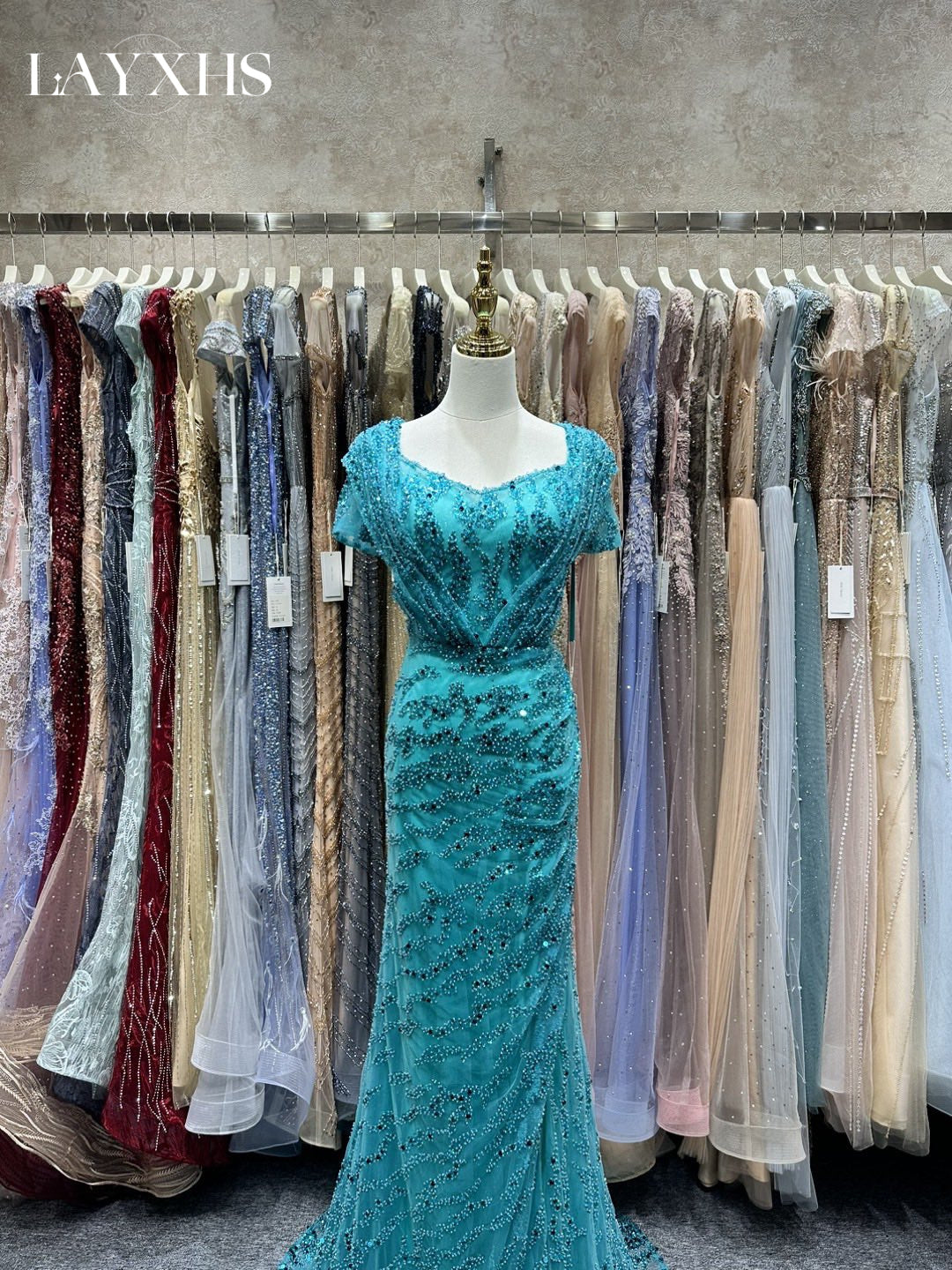 Luxury Purple Beaded Mermaid Evening Party Dress with Slit LP050