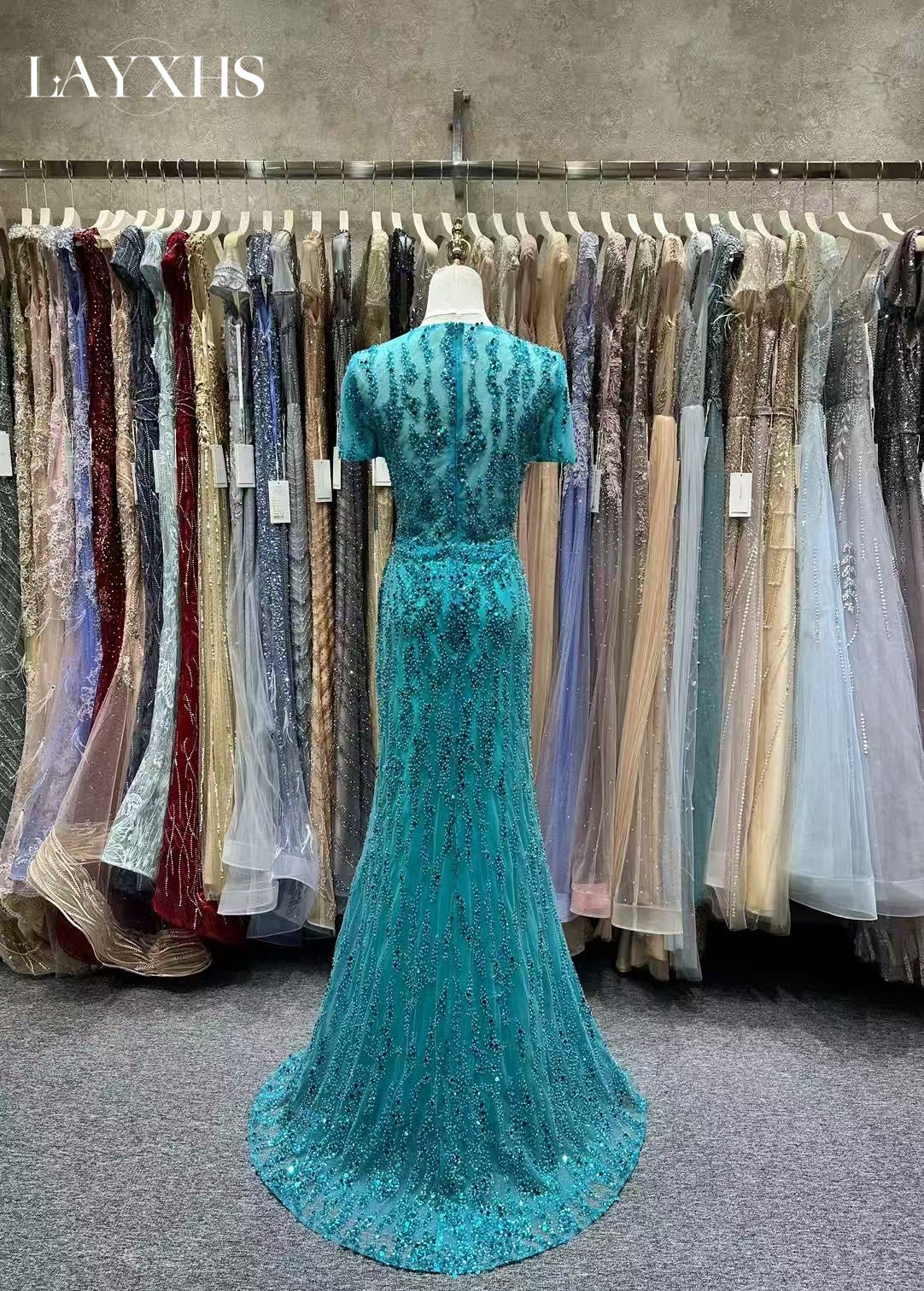 Luxury Purple Beaded Mermaid Evening Party Dress with Slit LP050