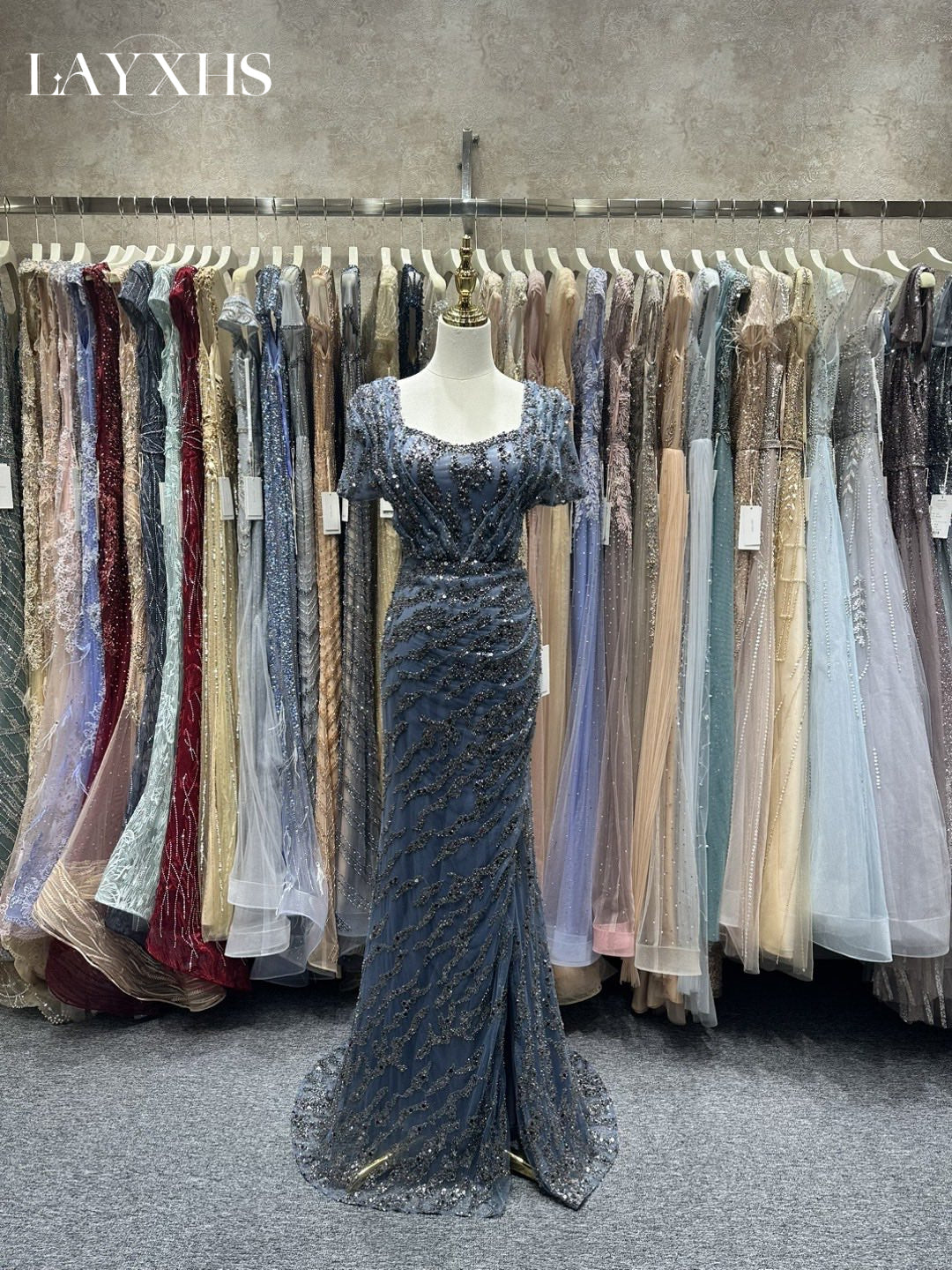 Luxury Purple Beaded Mermaid Evening Party Dress with Slit LP050