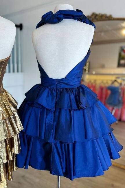 Elegant Red Halter Ruffle Tiered Homecoming Dress HM123