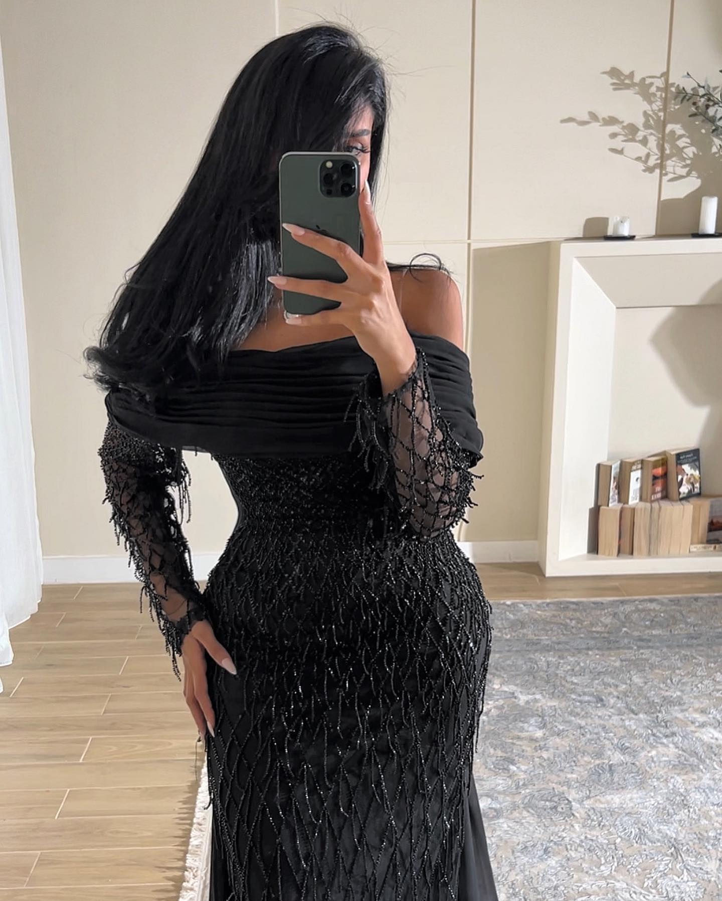 Elegant Lilac Beaded Tassels Long Sleeves Evening Dress with Cape AE010