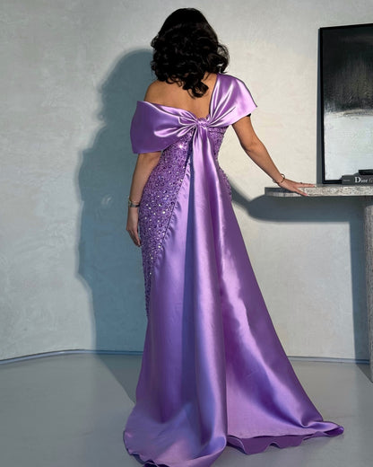 Luxury Burgundy Beaded One Shoulder Arabic Evening Dress with Overskirt AE003