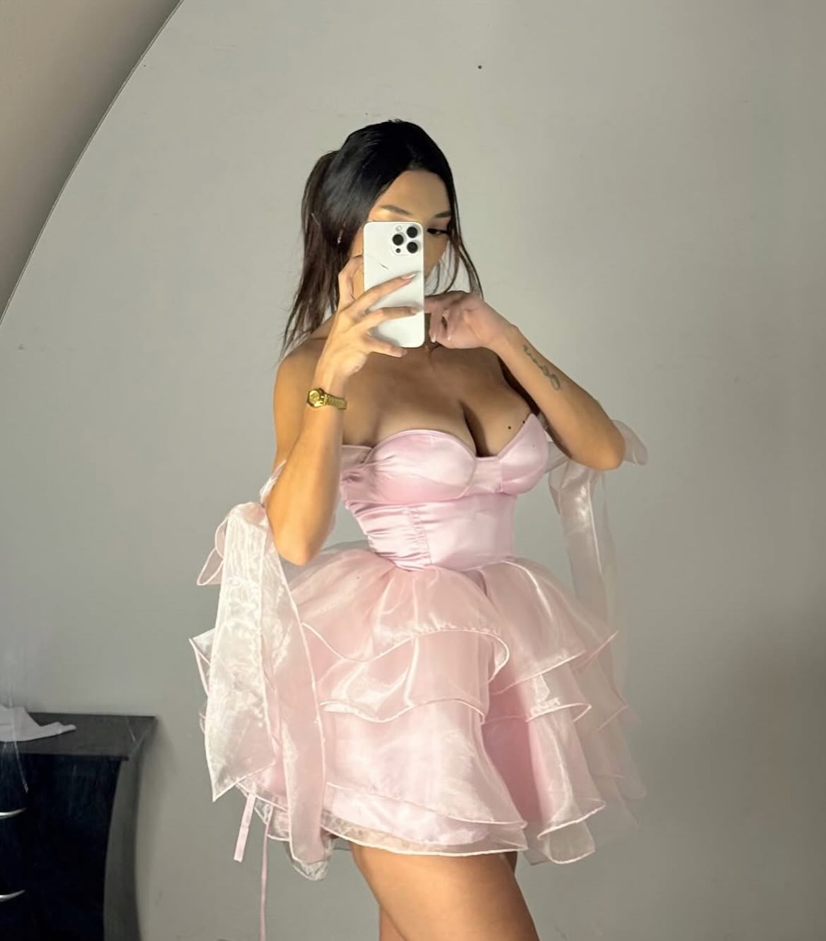 Princess Pink Off-Shoulder A-Line Tiered Homecoming Dress HM021
