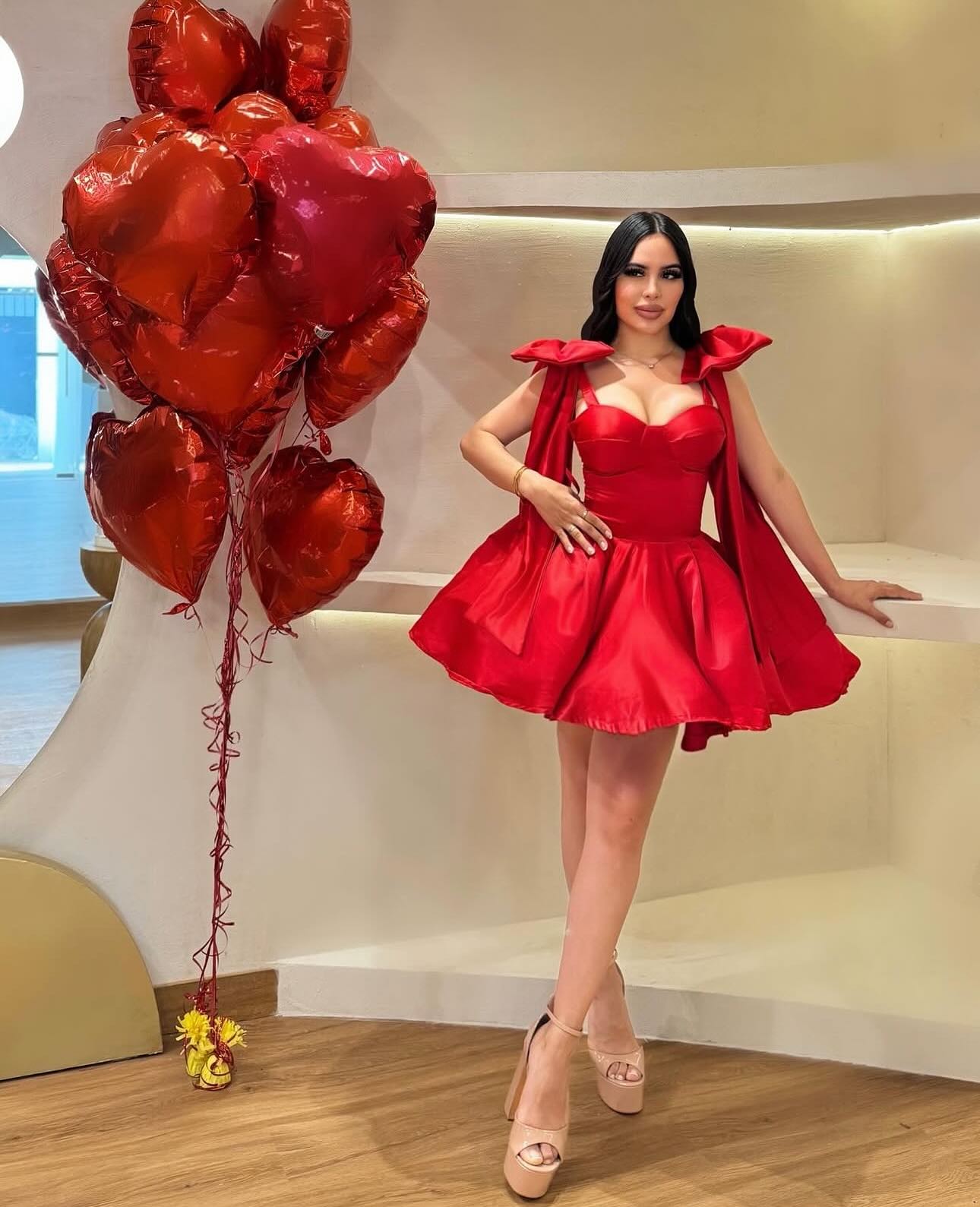 Glamorous Red A-Line Straps Satin Short Homecoming Dress with Bows HM026